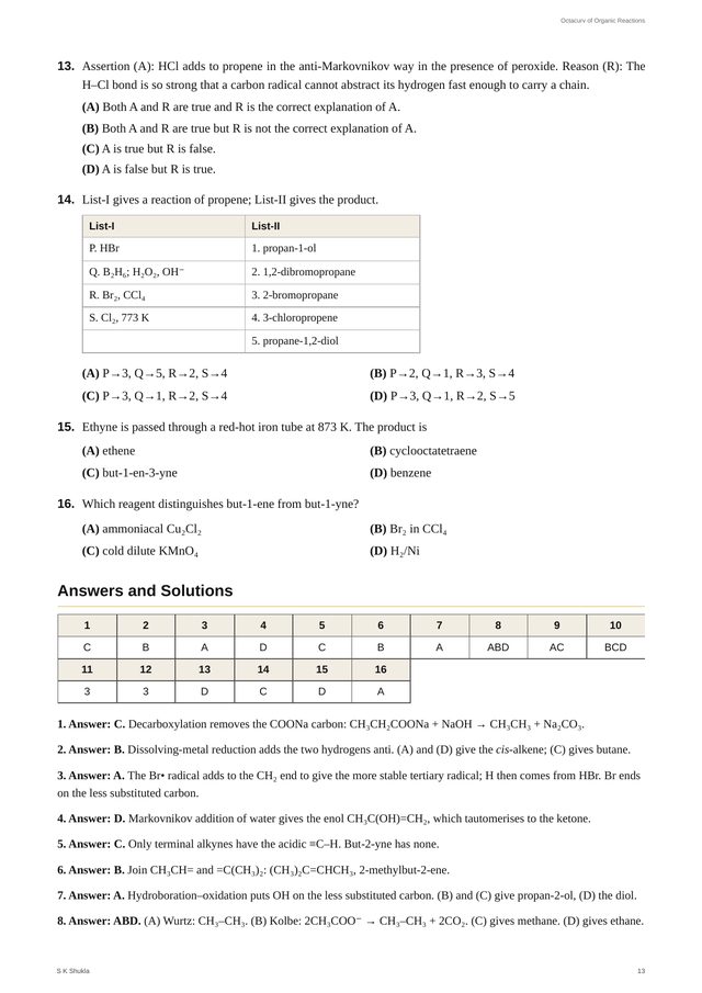 Answer key and worked solutions