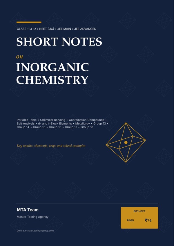 Cover of Short Notes on Inorganic Chemistry for Class 11 and 12, NEET (UG), JEE Main and JEE Advanced